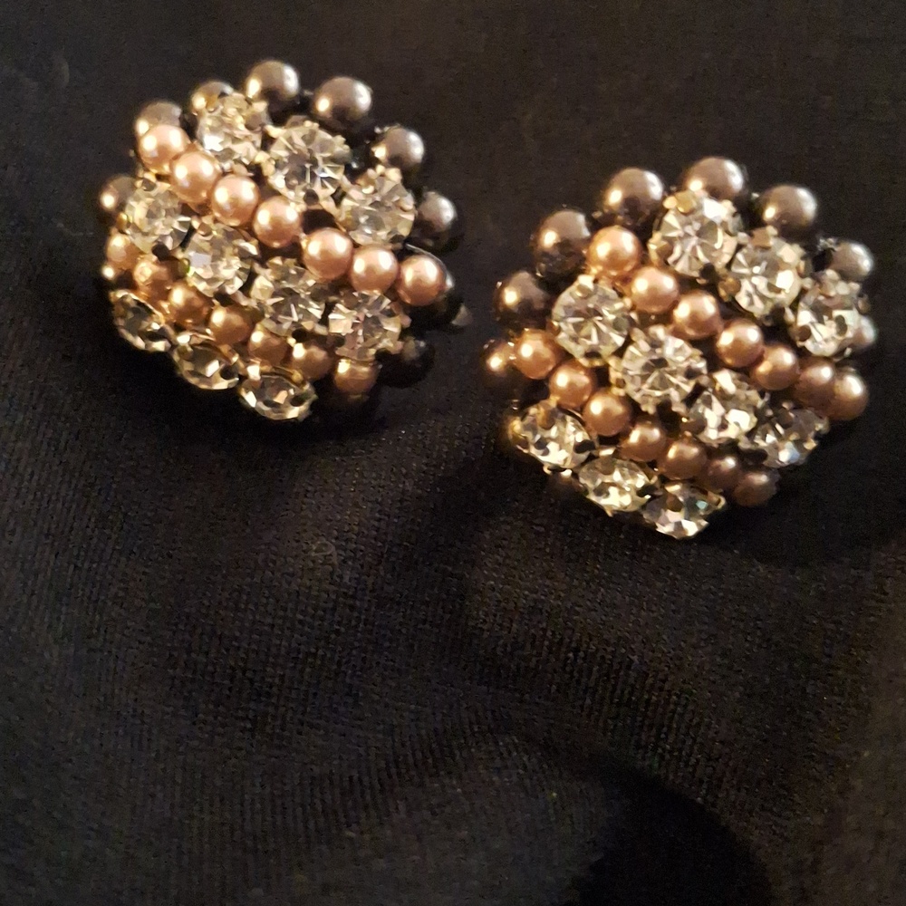 Rhinestone And Pearl Earrings